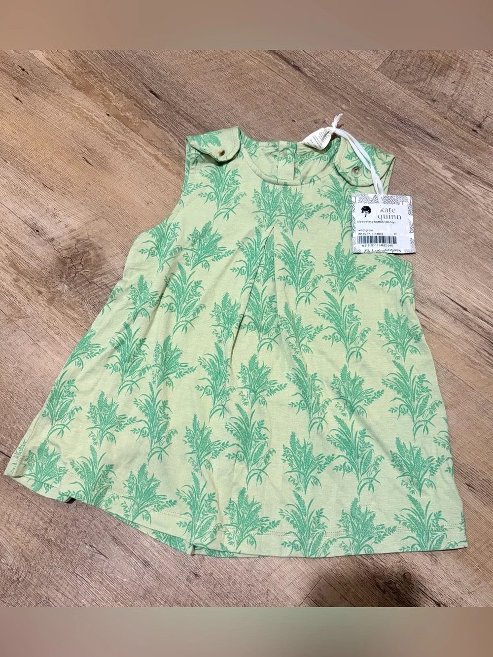 NWT Kate Quinn Sleeveless Button Tab Top Tank Wild Grass 4T
